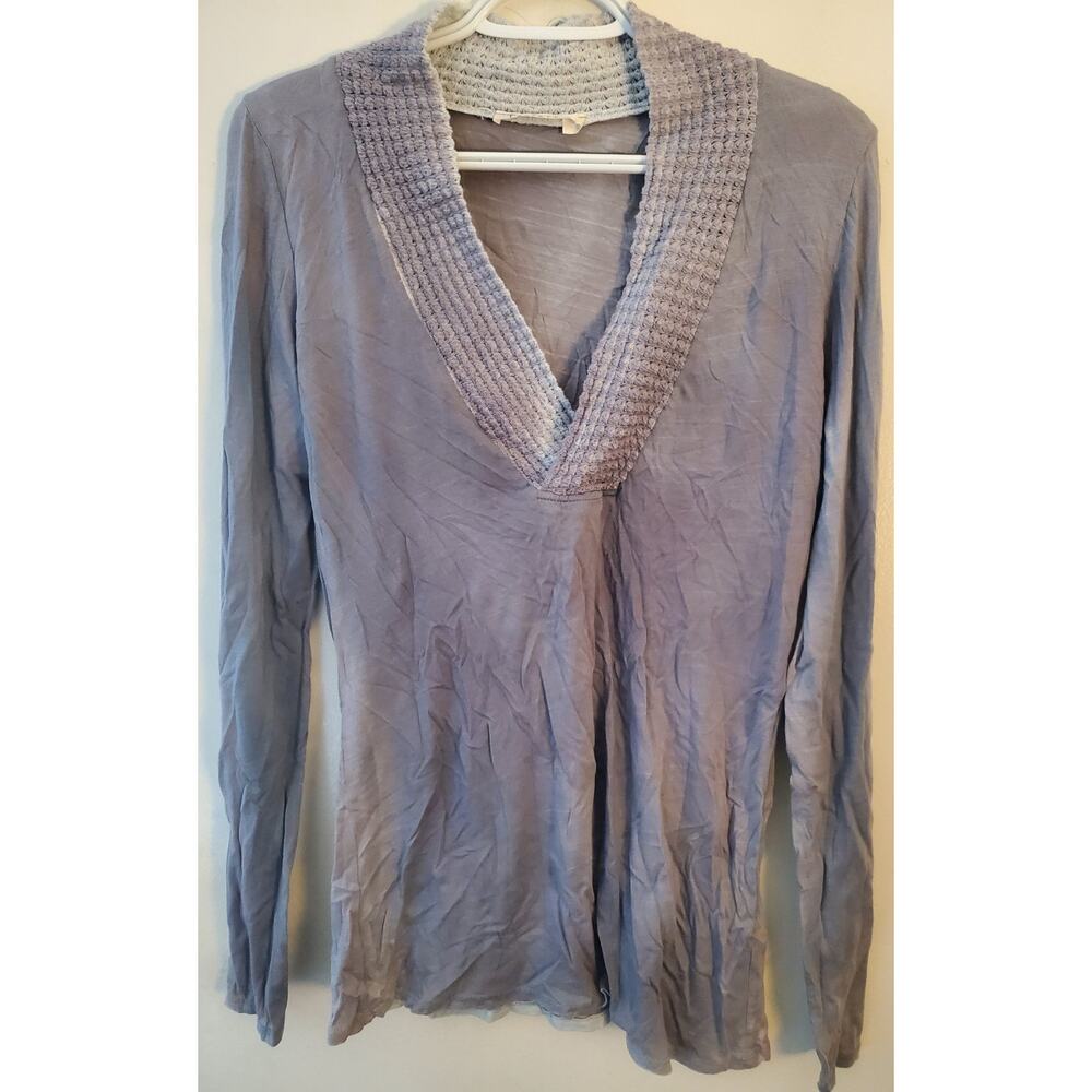 T-Party Wide V-Neck Long Sleeve Shirt - Grey, Large NWOT